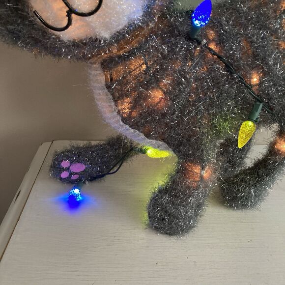 Target Wondershop 21.5” Tall Lit Tinsel Cat LED Lights Indoor Outdoor Yard Decor - Picture 3 of 11